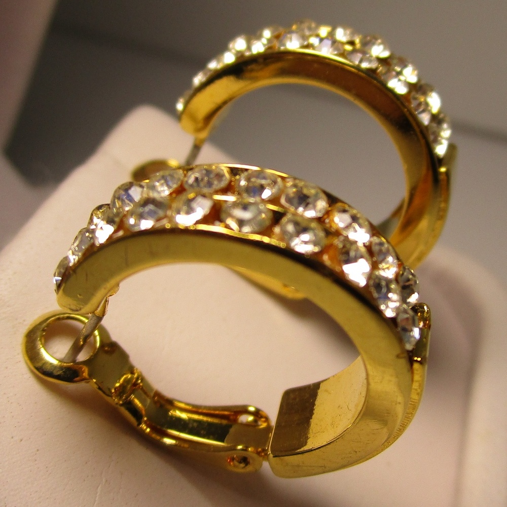 CZ in Gold Tone Hoop Earrings - Picture 3 of 6